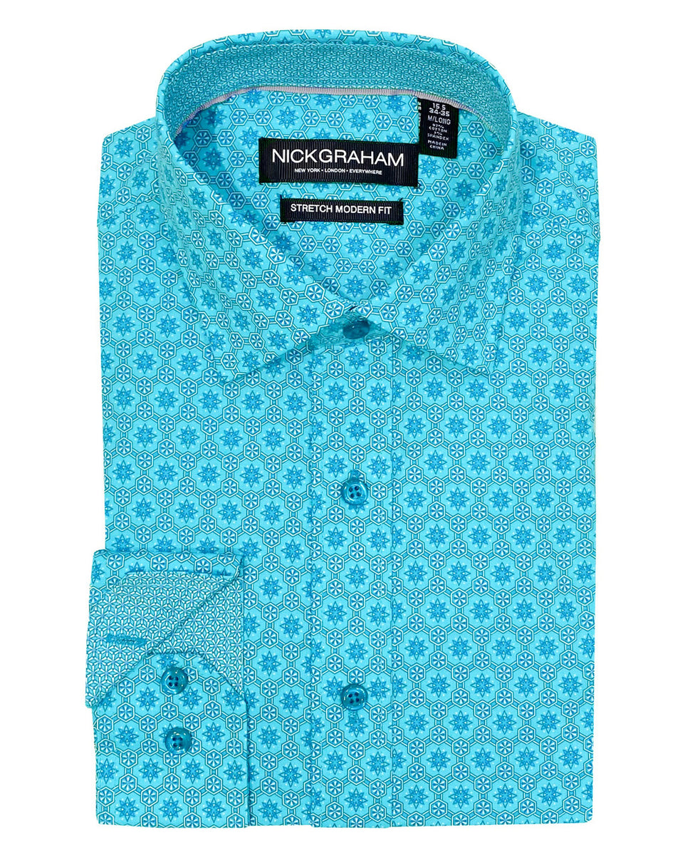 Nick Graham Men's Hexagon Star Dress Shirt - Aqua Nick Graham Men's Hexagon Star Dress Shirt - Aqua