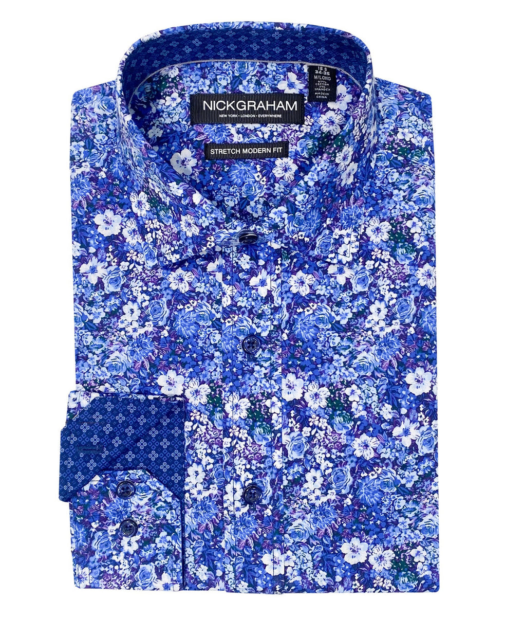 blue flower dress shirt Hillside Floral Size:US 8 / EU 41 and leaves are delicately Scoop Neck Contrast Leopard Features: Ruching