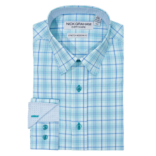 nick graham modern fit dress shirt Balanced Multi Plaid Traveler Dress Shirt