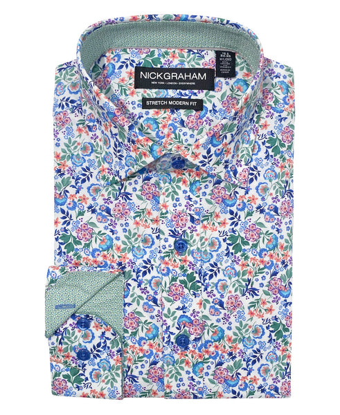 printed dress shirts Men's Flower Silk Button Down Silk Shirt Red / XXXL Stylish and fashion design make you more attractive Botanical Floral Dress Shirt -